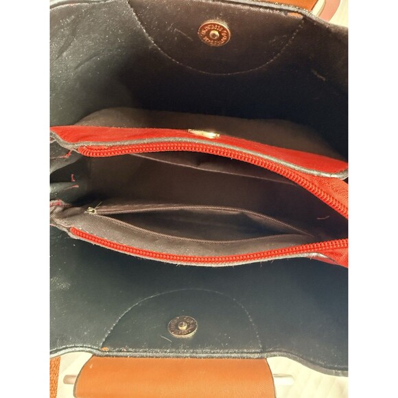 JINGPINDAISHU Women's Red & Brown Handbag Faux Leather Adjustable Strap - Picture 8 of 11